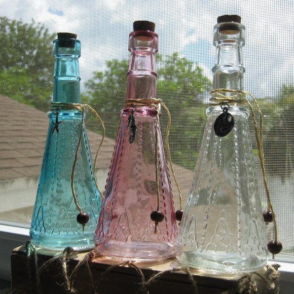 NWOT coastal beach sea ocean colored glass suncatcher charm bottles - Picture 4 of 5